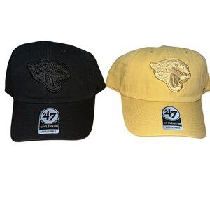 NEW TWO Jacksonville Jaguars '47 Brand Clean Up Adjustable Hats Black & Yellow N